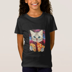 Funny Cute Outer Space Galaxy Cat Meme Pizza Taco T-Shirt