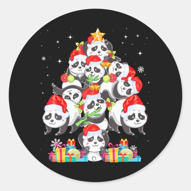 Funny Cute Panda Christmas Tree Pet Panda Lover Classic Round Sticker (Front)