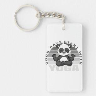Funny cute panda doing yoga. funny yoga poses key ring