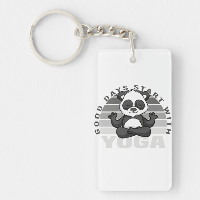 Funny cute panda doing yoga. funny yoga poses key ring (Front)