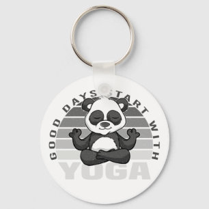 Funny cute panda doing yoga. funny yoga poses key ring