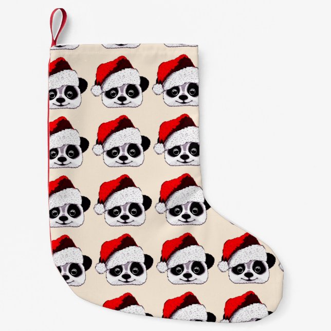 funny cute panda in Christmas Small Christmas Stocking (Front)