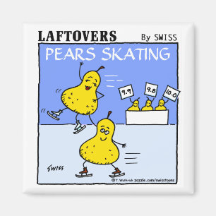 Funny Cute Pears Skating Laftovers Cartoon Magnet