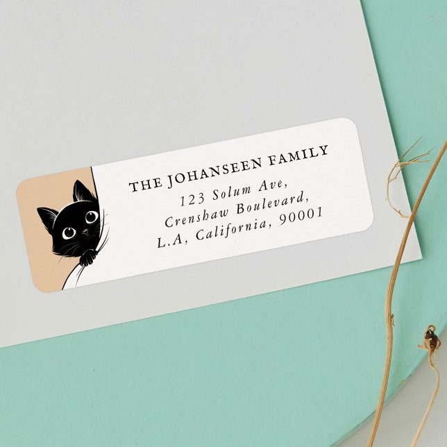 Funny Cute Peeking Black Cat Paws Return Address (Creator Uploaded)