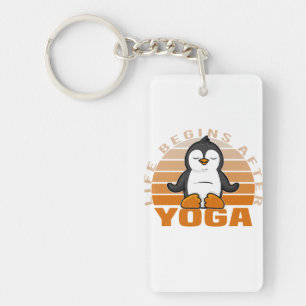 Funny cute penguin doing yoga. funny yoga poses key ring