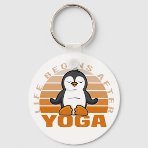 Funny cute penguin doing yoga. funny yoga poses key ring