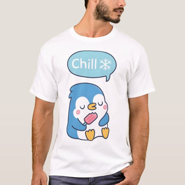 Funny Cute Penguin Says Chill Snowflake  T-Shirt (Front)