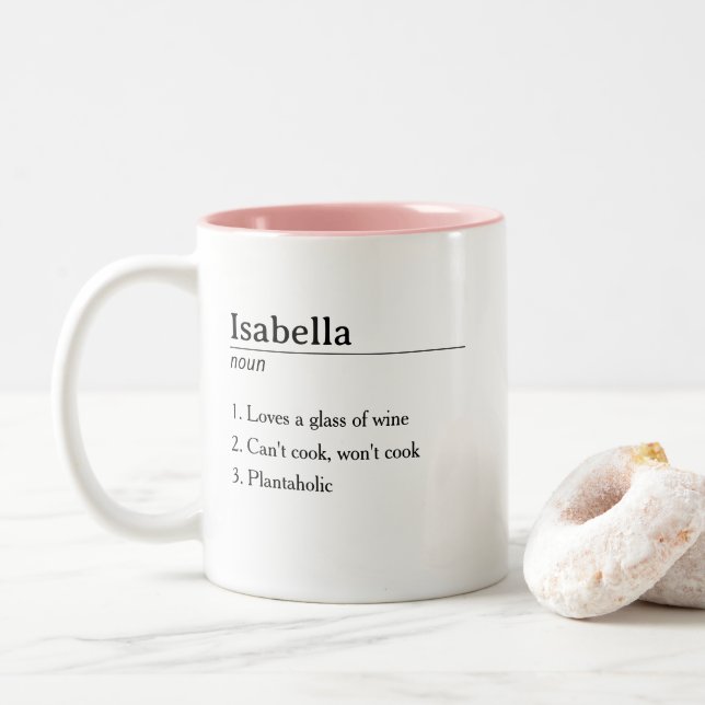Funny Cute Personalised Name Definition  Two-Tone Coffee Mug (With Donut)