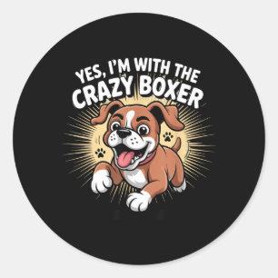 Funny Cute Pet Dog Breed Puppy With The Crazy Classic Round Sticker