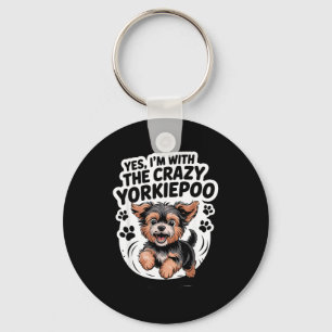 Funny Cute Pet Mix Dog Pup Yes I'm With The Crazy Key Ring