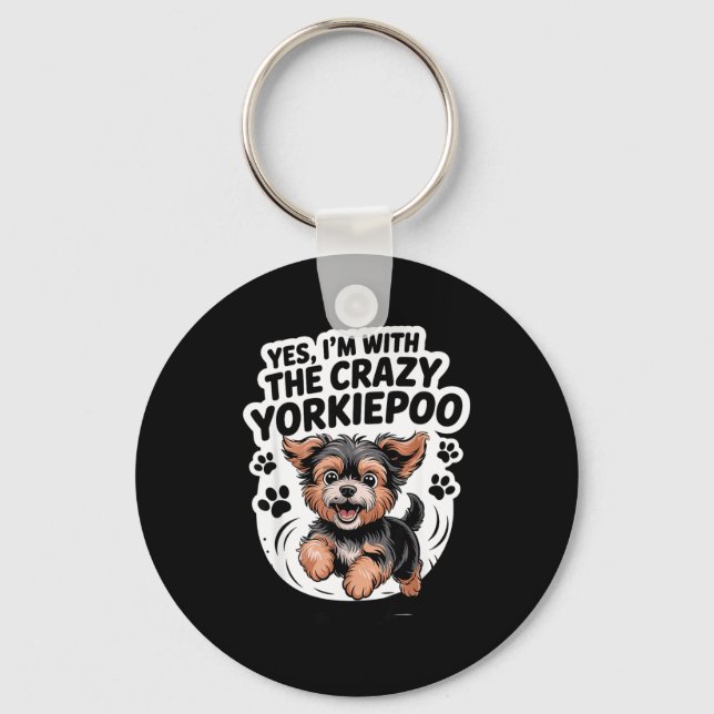 Funny Cute Pet Mix Dog Pup Yes I'm With The Crazy  Key Ring (Front)