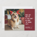 Funny cute pet photo red Christmas Holiday Card<br><div class="desc">A cute and clever holiday card design to send Christmas cheer. This one-photo design with white text on a stylish dark red is perfect for dogs, cats or anyone else trying to get on the nice list. The wording reads "Nice list pro tip: if you can't be good, try being...</div>