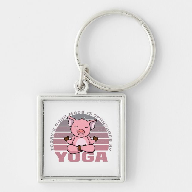 Funny cute pig doing yoga. funny yoga poses key ring (Front)