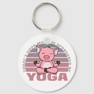 Funny cute pig doing yoga. funny yoga poses key ring