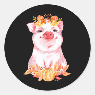 Funny Cute Pig Floral Autumn Fall Farm Animal Pigs Classic Round Sticker