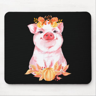 Funny Cute Pig Floral Autumn Fall Farm Animal Pigs Mouse Mat