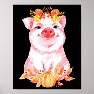 Funny Cute Pig Floral Autumn Fall Farm Animal Pigs Poster