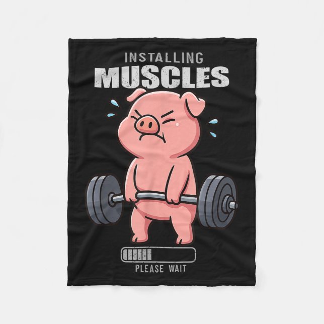 Funny Cute Pig Workout Gym Fitness Weightlifting D Fleece Blanket (Front)
