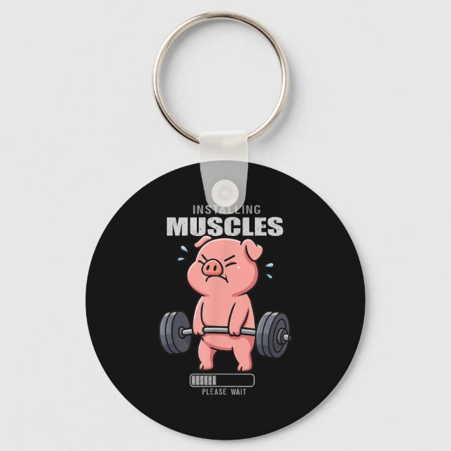 Funny Cute Pig Workout Gym Fitness Weightlifting D Key Ring (Front)