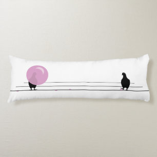 Funny Cute Pink Bubble Gum Birds On a Wire White Body Cushion