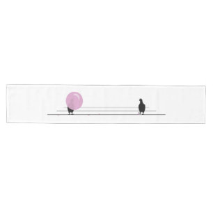 Funny Cute Pink Bubble Gum Birds On a Wire White Medium Table Runner