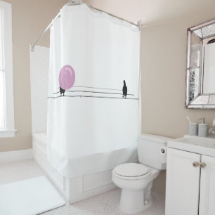 Funny Cute Pink Bubble Gum Birds On a Wire White Shower Curtain
