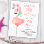 Funny cute pink flamingo floral BUDGET baby shower<br><div class="desc">Cute pastel floral baby girl affordable shower party invitation template (ENVELOPES NOT INCLUDED!) with a funny pink flamingo bird with a floral arrangement of watercolor magenta and blush pink flower blooms bouquets.             The invitation is suitable for spring summer outdoor garden or seaside Hawaiian themed baby girl shower parties.</div>