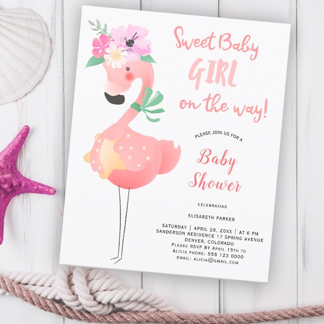 Funny cute pink flamingo floral BUDGET baby shower (Creator Uploaded)
