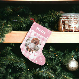 Funny cute pink flannel dog pet photo Christmas Small Christmas Stocking