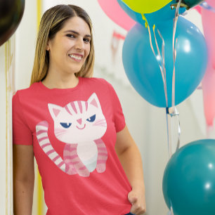 Funny Cute Pink Kitty Cat With Contented Smile T-Shirt