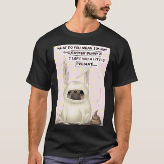 Funny cute pink pug Easter bunny illustration, fun T-Shirt
