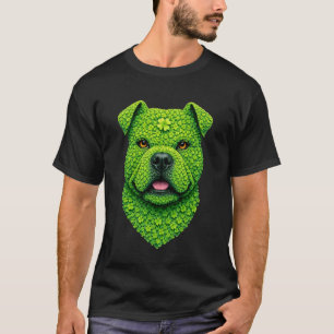 Funny Cute Pit Bull with Clovers Shamrocks Art St T-Shirt