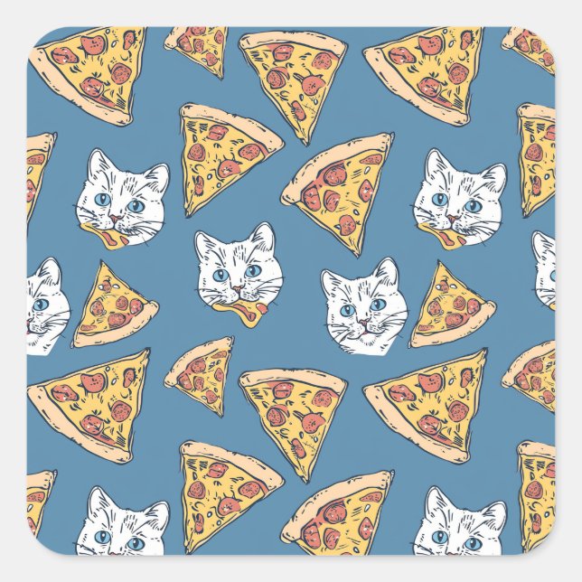 Funny Cute Pizza Cat Pattern Square Sticker (Front)