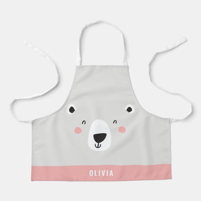 Funny cute polar bear personalised children's apron (Front)