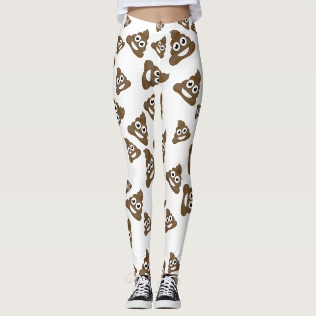Funny Cute Poop Emoji Pattern Leggings (Front)