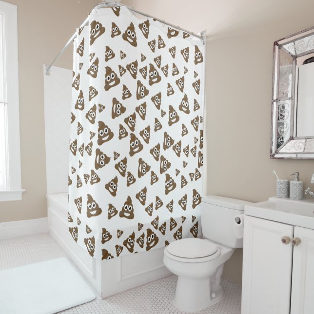 Funny Cute Poop Emoji Pattern Shower Curtain (In Situ)