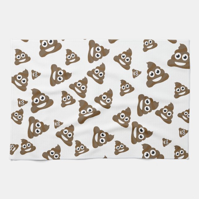 Funny Cute Poop Emoji Pattern Tea Towel (Horizontal)