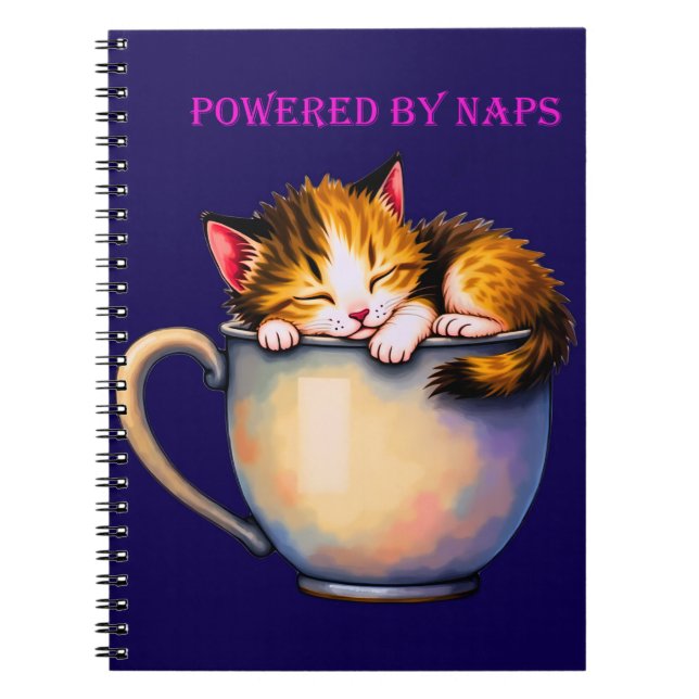 Funny Cute "Powered by Naps" Kitten  Notebook (Front)