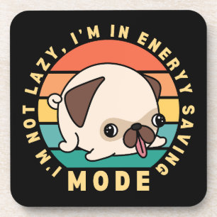 Funny Cute Pug Dog Lazy Quote Retro Sunset Coaster