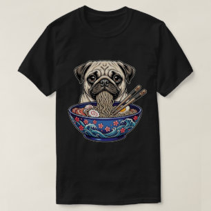 Funny Cute Pug Eating Ramen Dog Noodle Bowl T-Shirt
