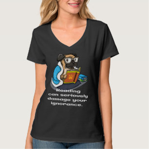 Funny Cute Pug Glasses Reading Book Quote T-Shirt