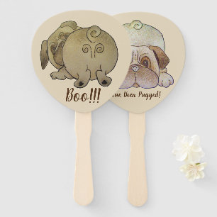 funny cute pug play bow picture with fun slogan hand fan
