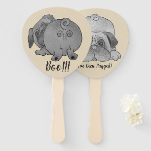 funny cute pug play bow picture with fun slogan hand fan
