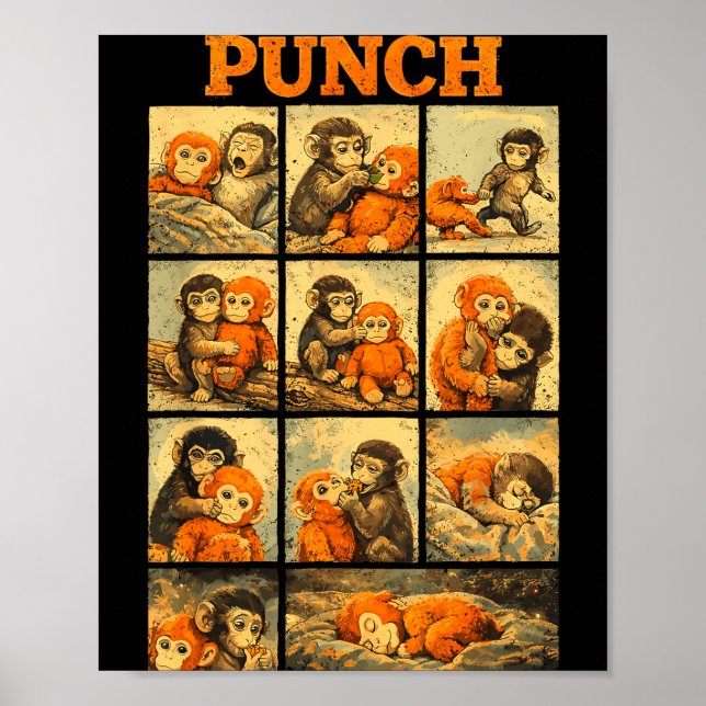 Funny cute punch monkey macaque meme japanese  poster (Front)