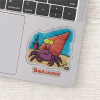 Funny cute purple cartoon hermit crab