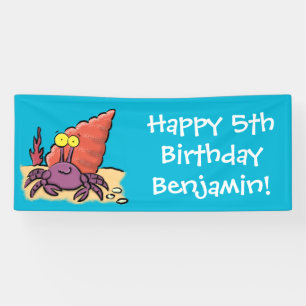 Funny cute purple cartoon hermit crab banner