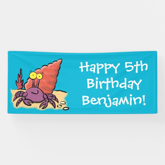 Funny cute purple cartoon hermit crab banner (Horizontal)