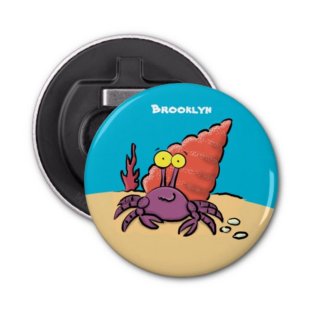 Funny cute purple cartoon hermit crab bottle opener (Front)