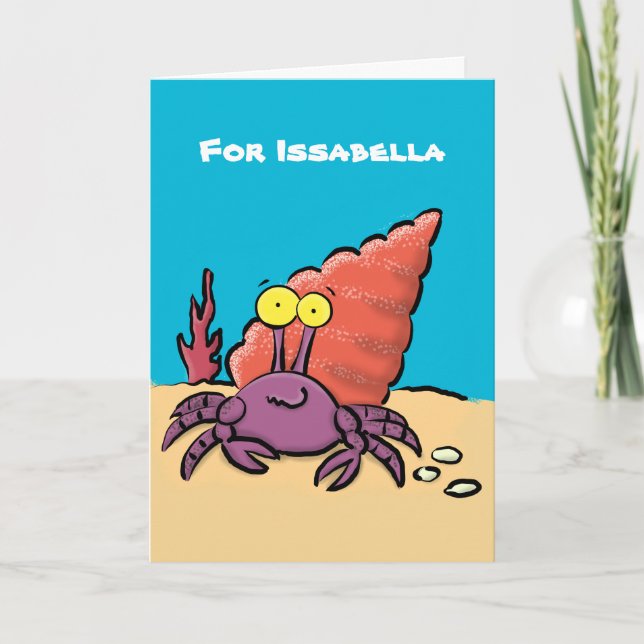 Funny cute purple cartoon hermit crab card (Front)