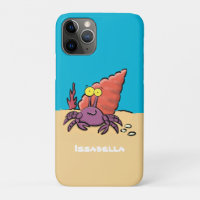 Funny cute purple cartoon hermit crab